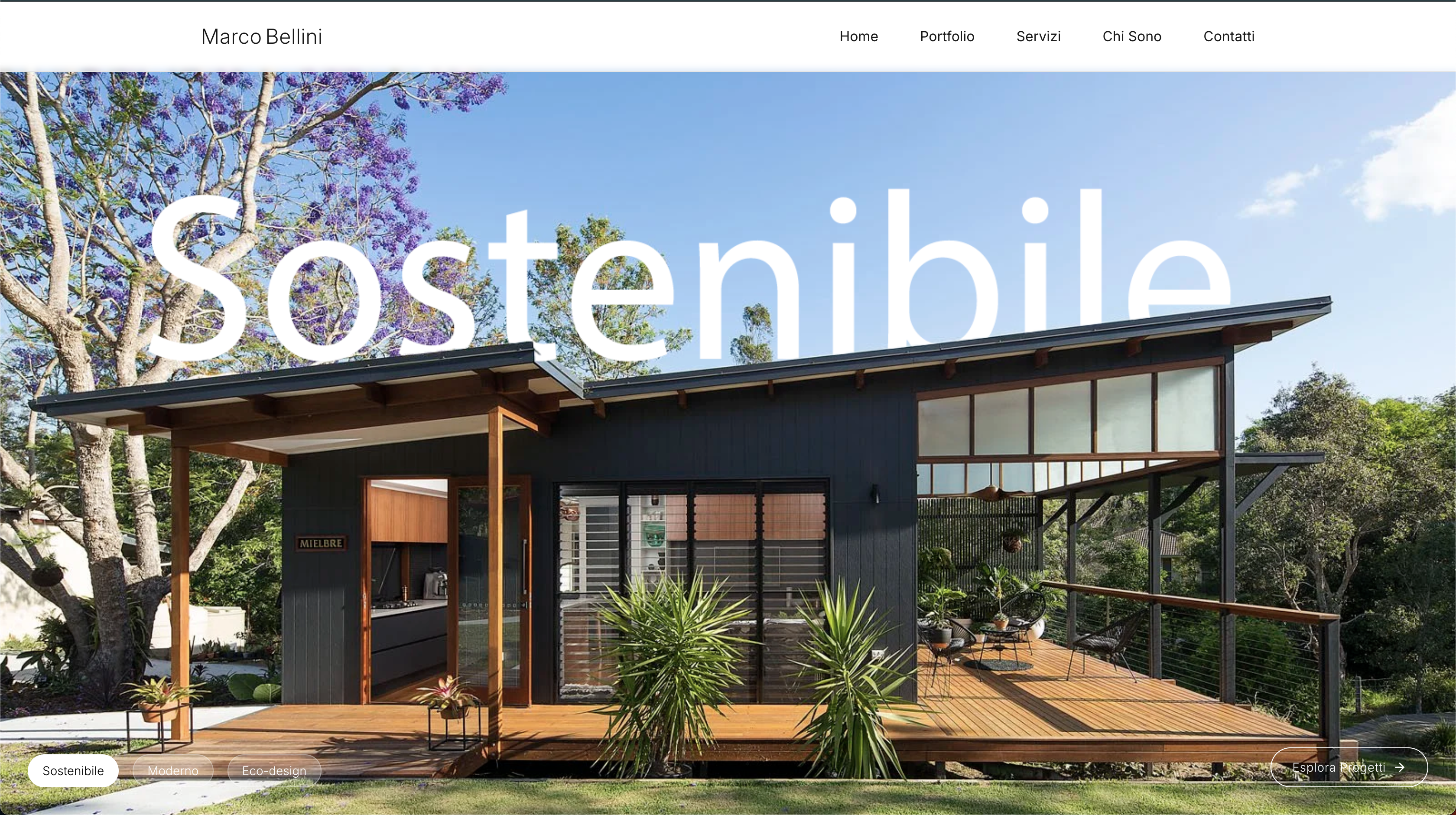 sezione hero di un sito web di un architetto